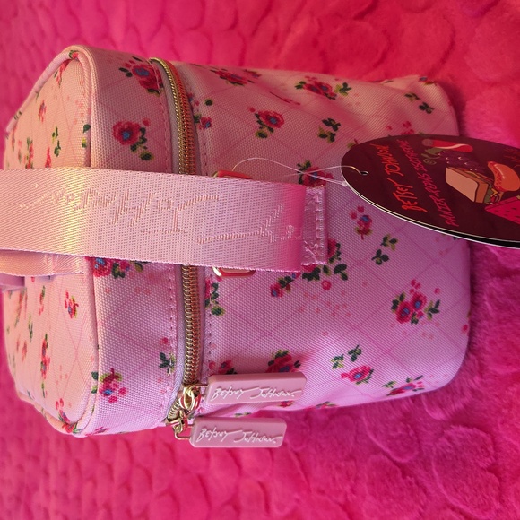 NWT Betsey Johnson Insulated Lunch Tote Bag Pink Roses Crossbody Shoulder Strap - Picture 4 of 11